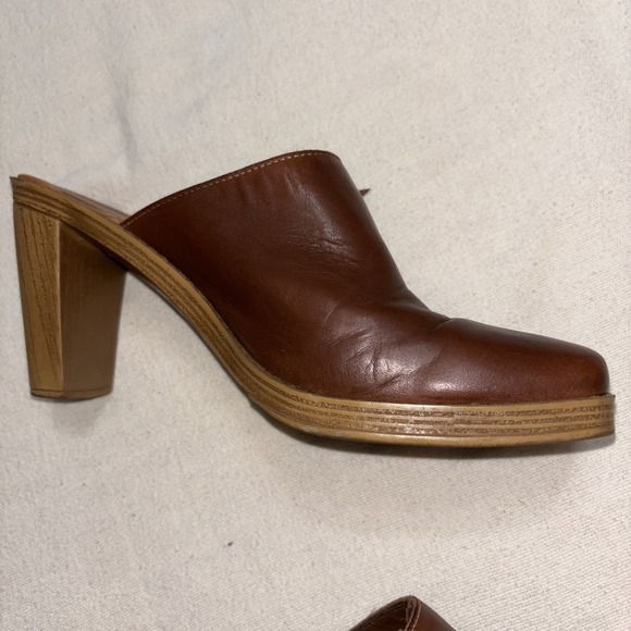 Vintage No Boundaries Brown Leather Heeled Clogs Coastal Cowgirl Boho Y2K Sz 8.5 - Picture 5 of 12
